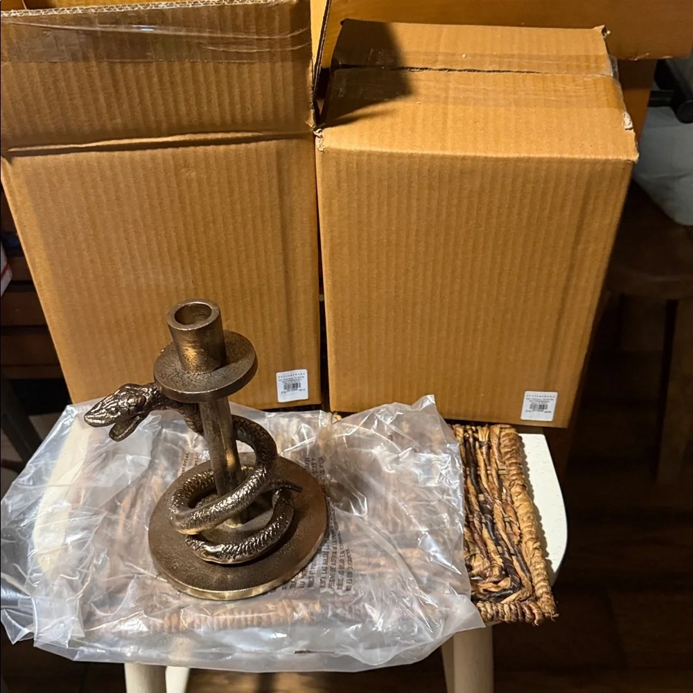 Pottery Barn Snake 🐍 Brass Candle Holders Set Of 2 BNWT
